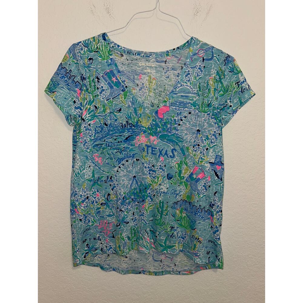 Lilly Pulitzer Etta V-Neck Bayside Blue Lilly Loves Texas Sz Small